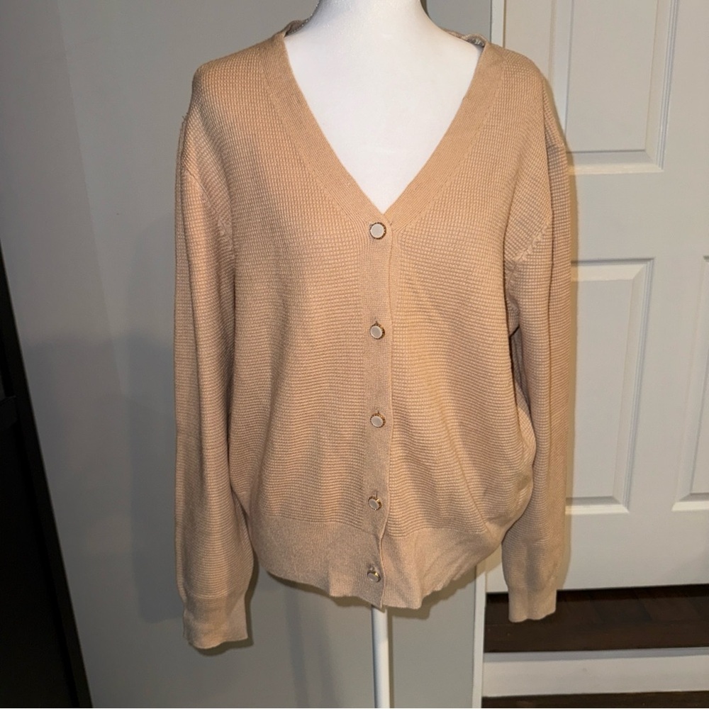 Sioni Women Cardigan Sweater Women Sz XL Beige‎ Pearl Buttons New NWT - Picture 9 of 12